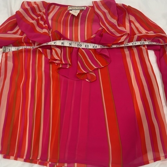 Flying tomato vibrant pink chiffon bell sleeves vertical stripes blouse … - Picture 7 of 8
